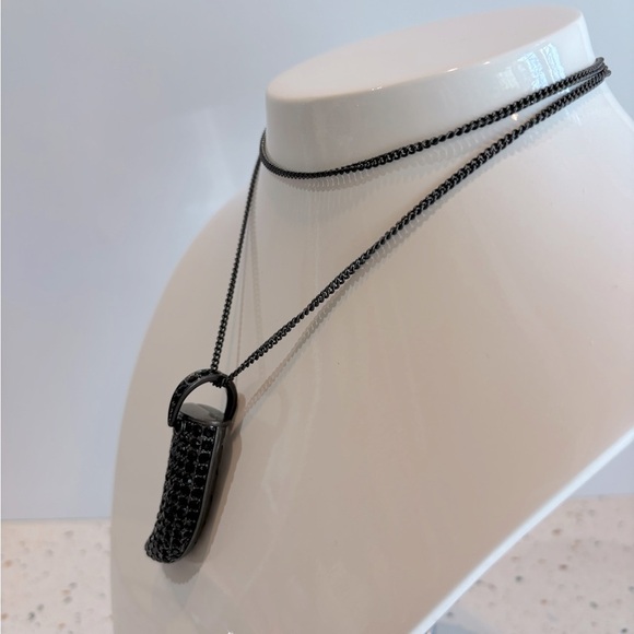 Black Crystal Italian Horn Pendant Necklace - Picture 6 of 8